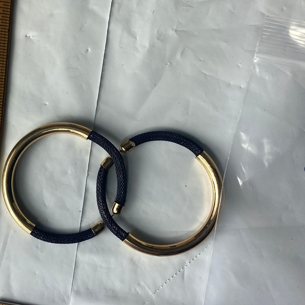 Gold‎ Tone Infinity Link Bangle Bracelet Set Navy Blue Accent Women's Fashion